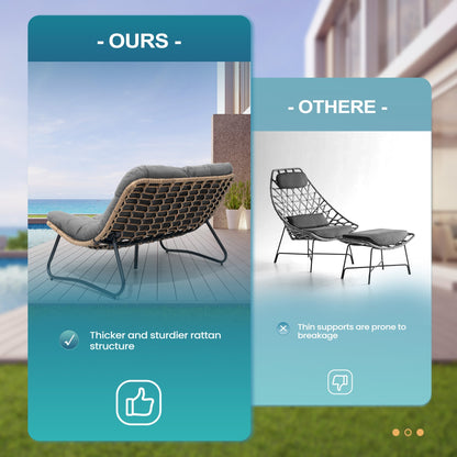 Fauteuil Papasan double avec coussin, en rotin PE résistant aux intempéries et cadre en métal, pour intérieur et extérieur.