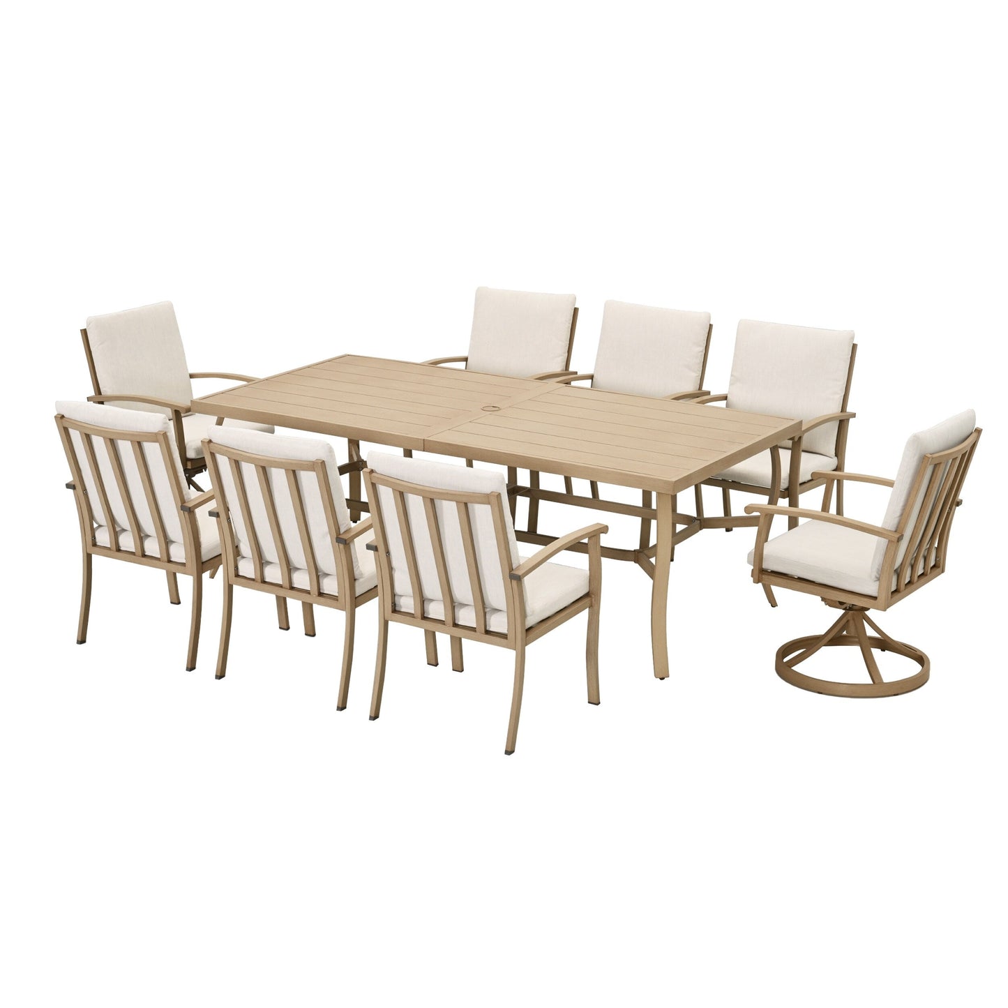EGEIROS LIFE AluLux 9-Piece Aluminum Patio Dining Set with 2 Swivel Dining Chairs, 6 Dining Chairs and Washable Cushions