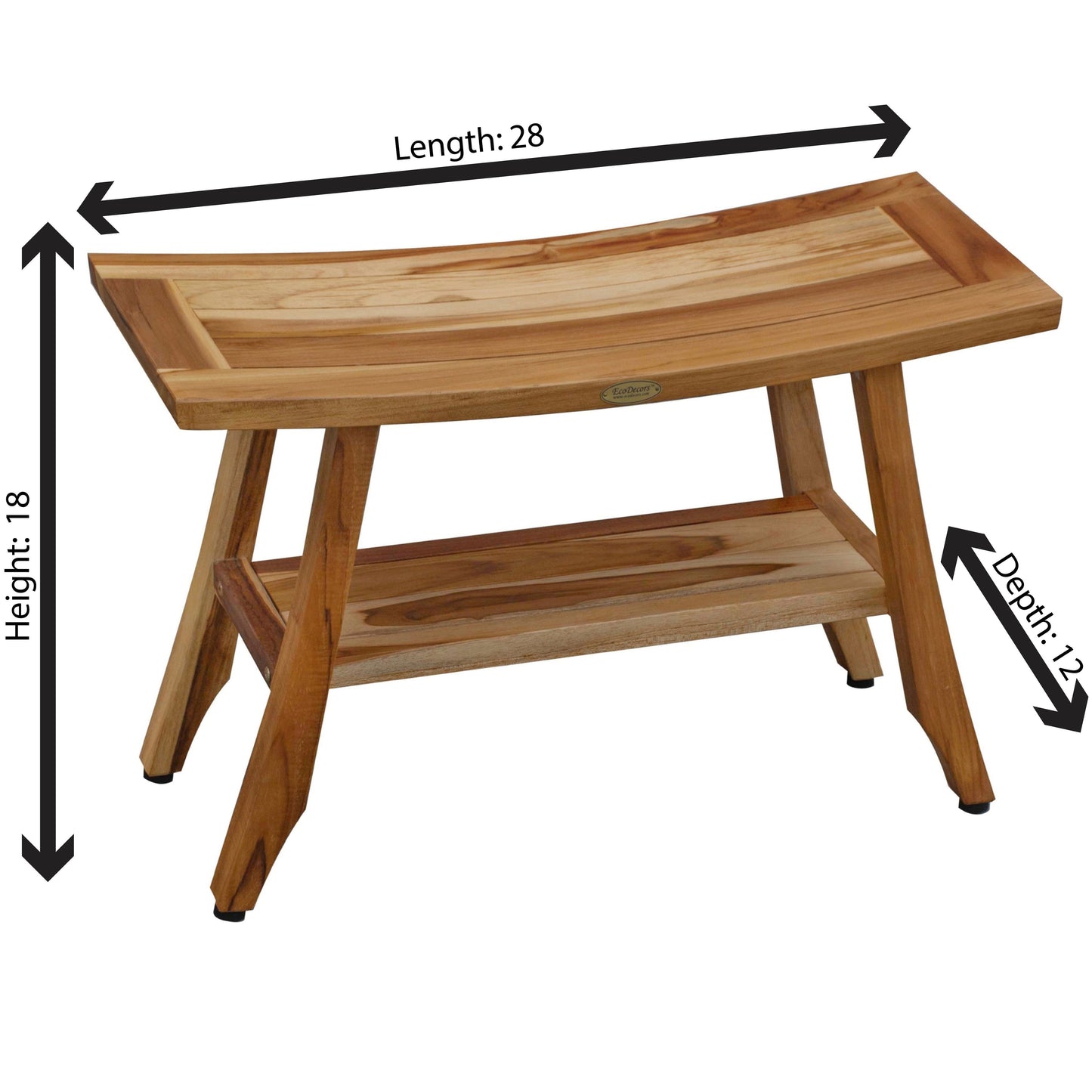 EcoDecors Banc de douche en teck de 71 cm, banc en bois, banc de salle de bain, banc en teck pour salle de bain, tabouret de douche en teck, siège de douche en teck