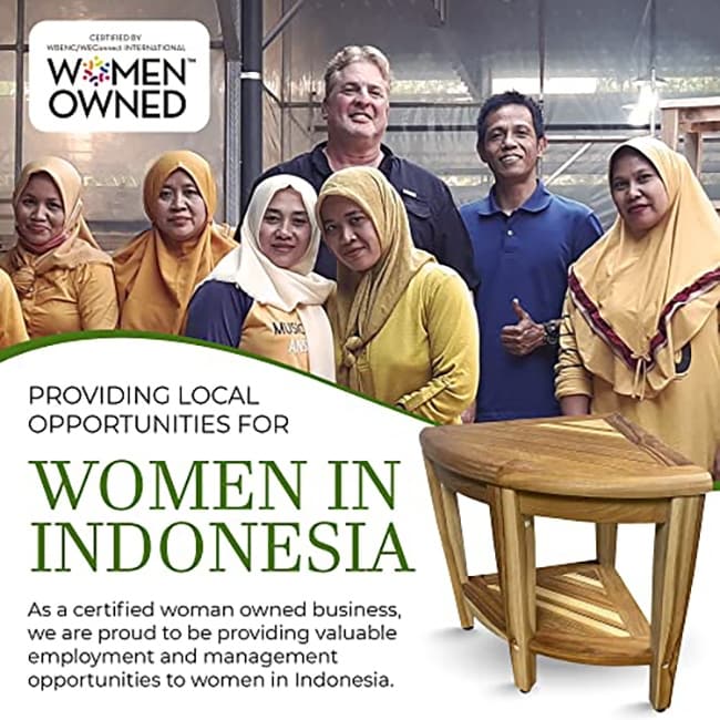 EcoDecors, Snazzy Corner, Banc de douche en teck, Tabouret de douche en teck, Tabouret de douche d'angle, Banc de douche d'angle en teck, Avec étagère