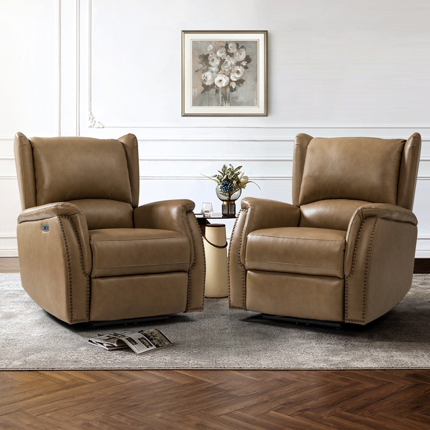 Eduardo Genuine Leather Power Recliner with USB Port Set of 2