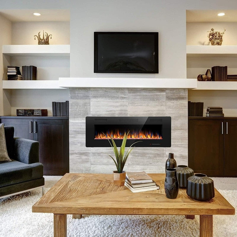 Chauffage électrique de cheminée encastrable mural avec télécommande (750-1500W)