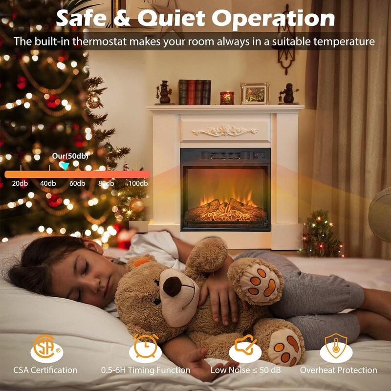 Insert de cheminée électrique avec chauffage réglable, luminosité réglable, minuterie et protection contre la surchauffe, 1400 W, homologué CSA