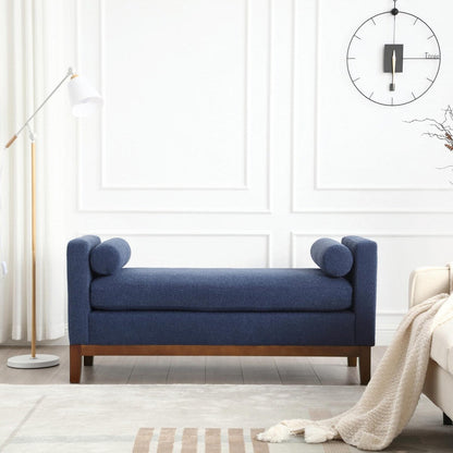 Elegant 53.5 Upholstered Ottoman Bench with Wood Legs & Bolster Pillows