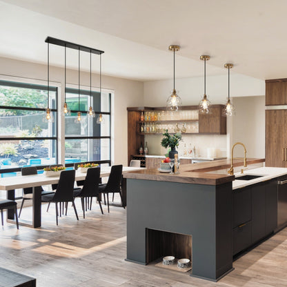 Suspension Elisie, style moderne du milieu du siècle, 1 lumière, verre en cascade, dôme martelé, éclairage pour îlot de cuisine, salle à manger