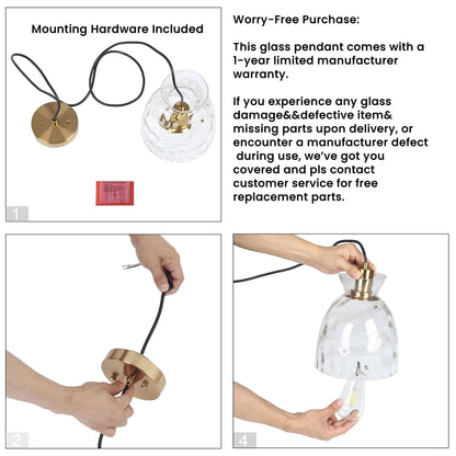 Suspension Elisie, style moderne du milieu du siècle, 1 lumière, verre en cascade, dôme martelé, éclairage pour îlot de cuisine, salle à manger