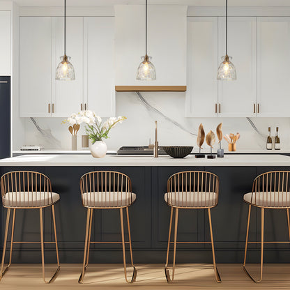 Suspension Elisie, style moderne du milieu du siècle, 1 lumière, verre en cascade, dôme martelé, éclairage pour îlot de cuisine, salle à manger