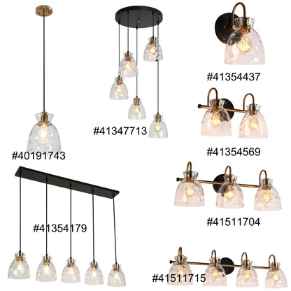 Suspension Elisie, style moderne du milieu du siècle, 1 lumière, verre en cascade, dôme martelé, éclairage pour îlot de cuisine, salle à manger