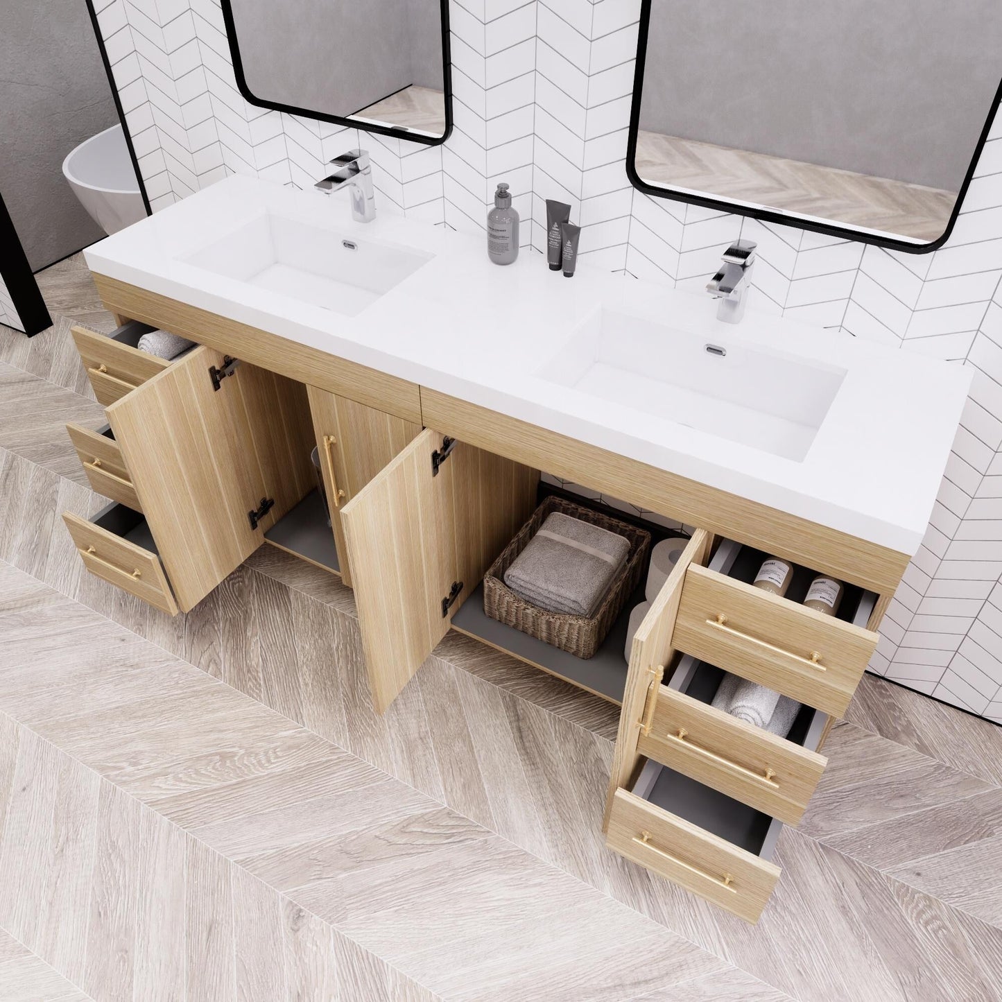 Meuble-lavabo Eliza de 72 pouces à poser au sol avec double lavabo