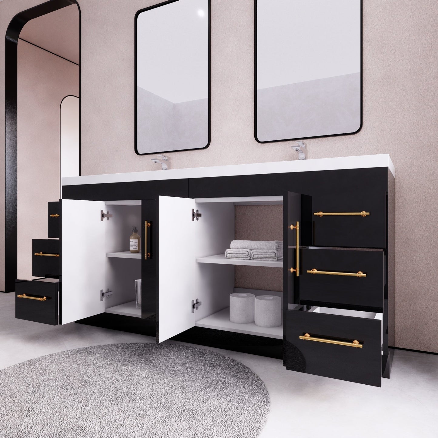 Meuble-lavabo Eliza de 72 pouces à poser au sol avec double lavabo