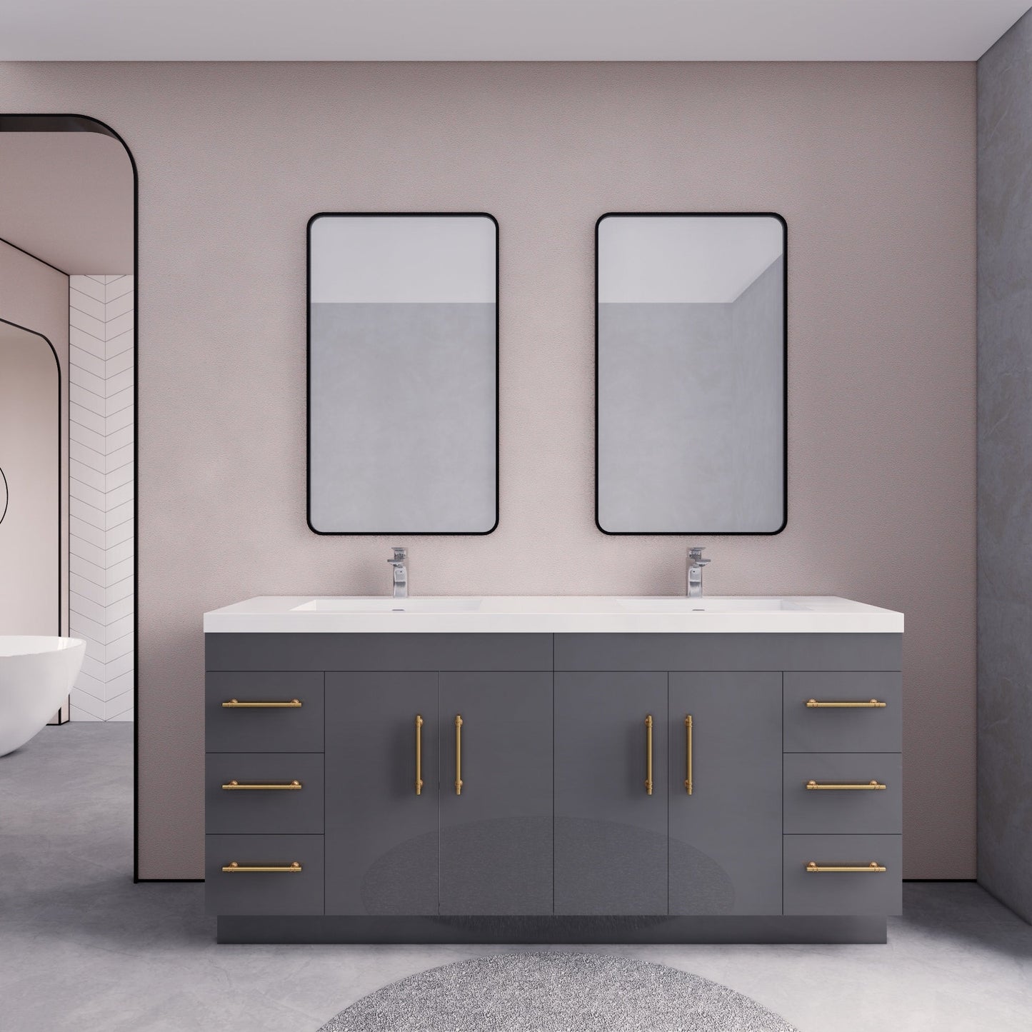 Meuble-lavabo Eliza de 72 pouces à poser au sol avec double lavabo