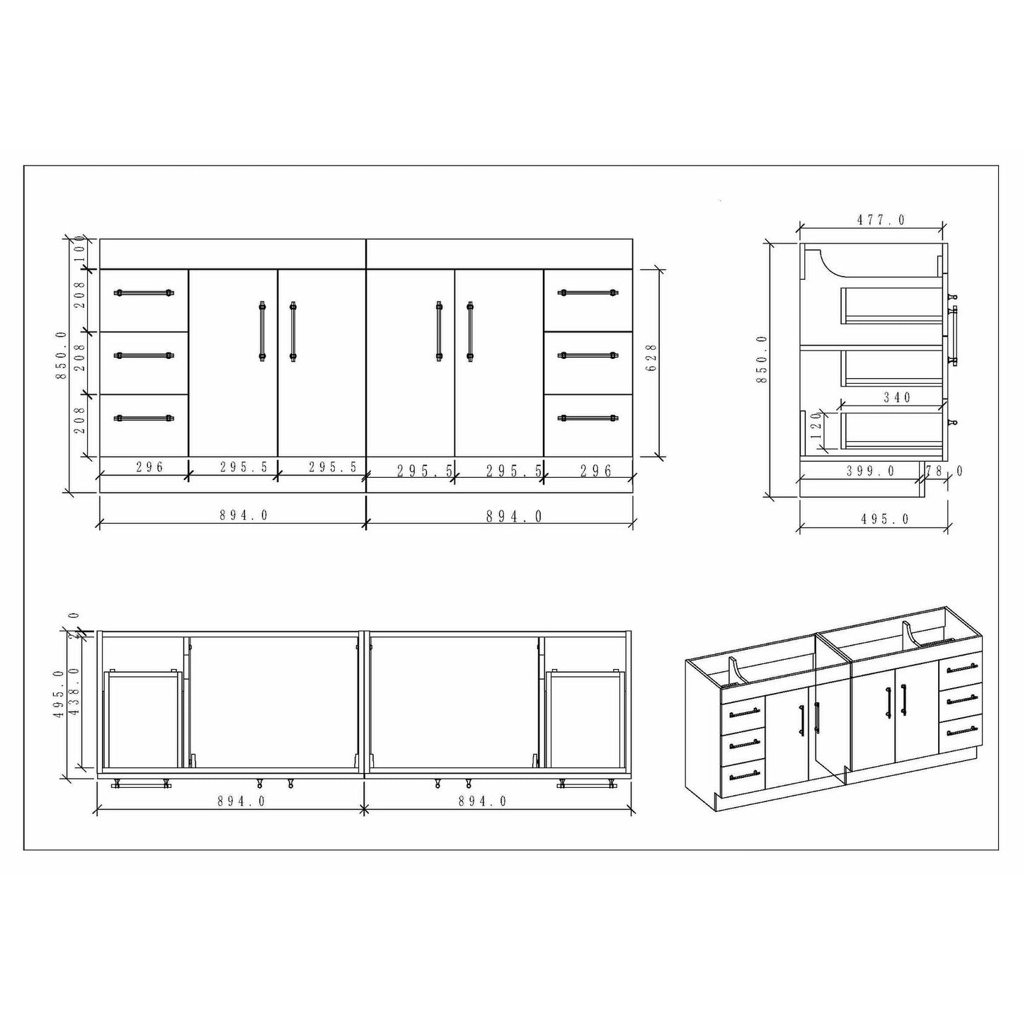 Meuble-lavabo Eliza de 72 pouces à poser au sol avec double lavabo