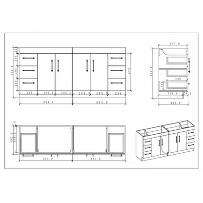 Meuble-lavabo Eliza de 72 pouces à poser au sol avec double lavabo