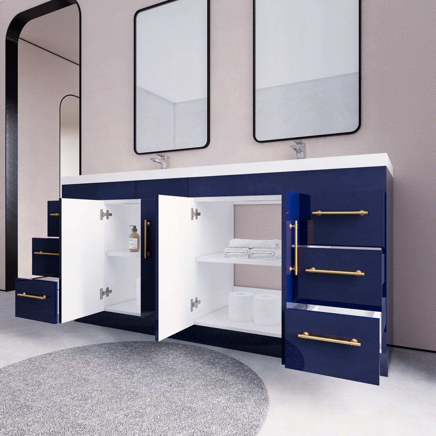 Meuble-lavabo Eliza de 72 pouces à poser au sol avec double lavabo