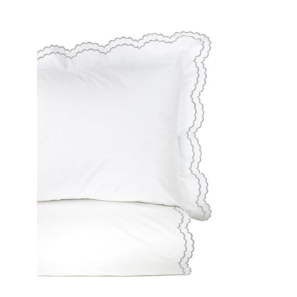 Embroidered Percale Crisp Cotton Double Scallopier Duvet Set and Sham