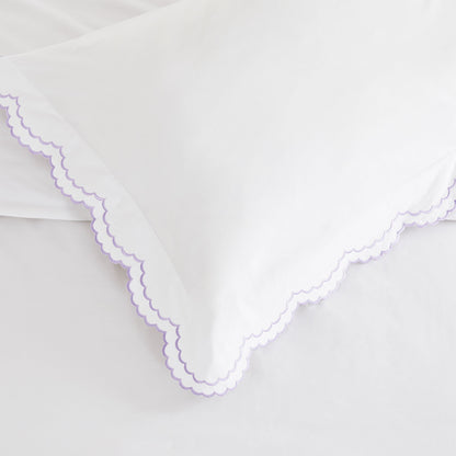 Embroidered Percale Crisp Cotton Double Scallopier Duvet Set and Sham