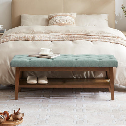 Banc à chaussures d'entrée, banc de rangement, tissu et bois massif, banc rembourré de 109 cm (43 pouces) pour salon, chambres à coucher