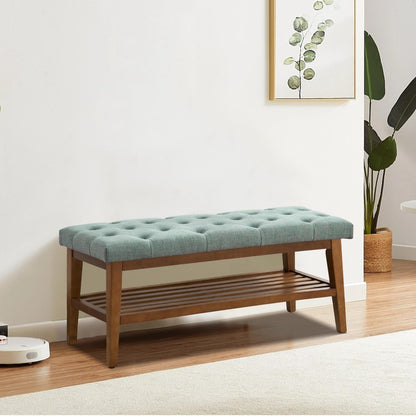 Banc à chaussures d'entrée, banc de rangement, tissu et bois massif, banc rembourré de 109 cm (43 pouces) pour salon, chambres à coucher
