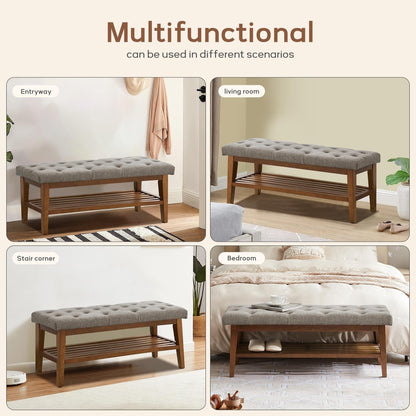 Banc à chaussures d'entrée, banc de rangement, tissu et bois massif, banc rembourré de 109 cm (43 pouces) pour salon, chambres à coucher