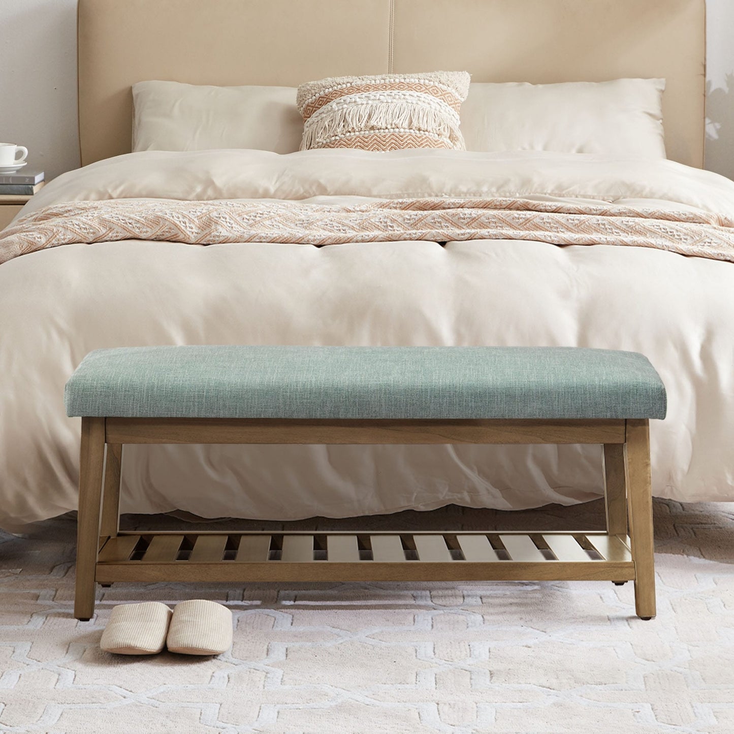 Banc à chaussures d'entrée, banc de rangement, banc rembourré