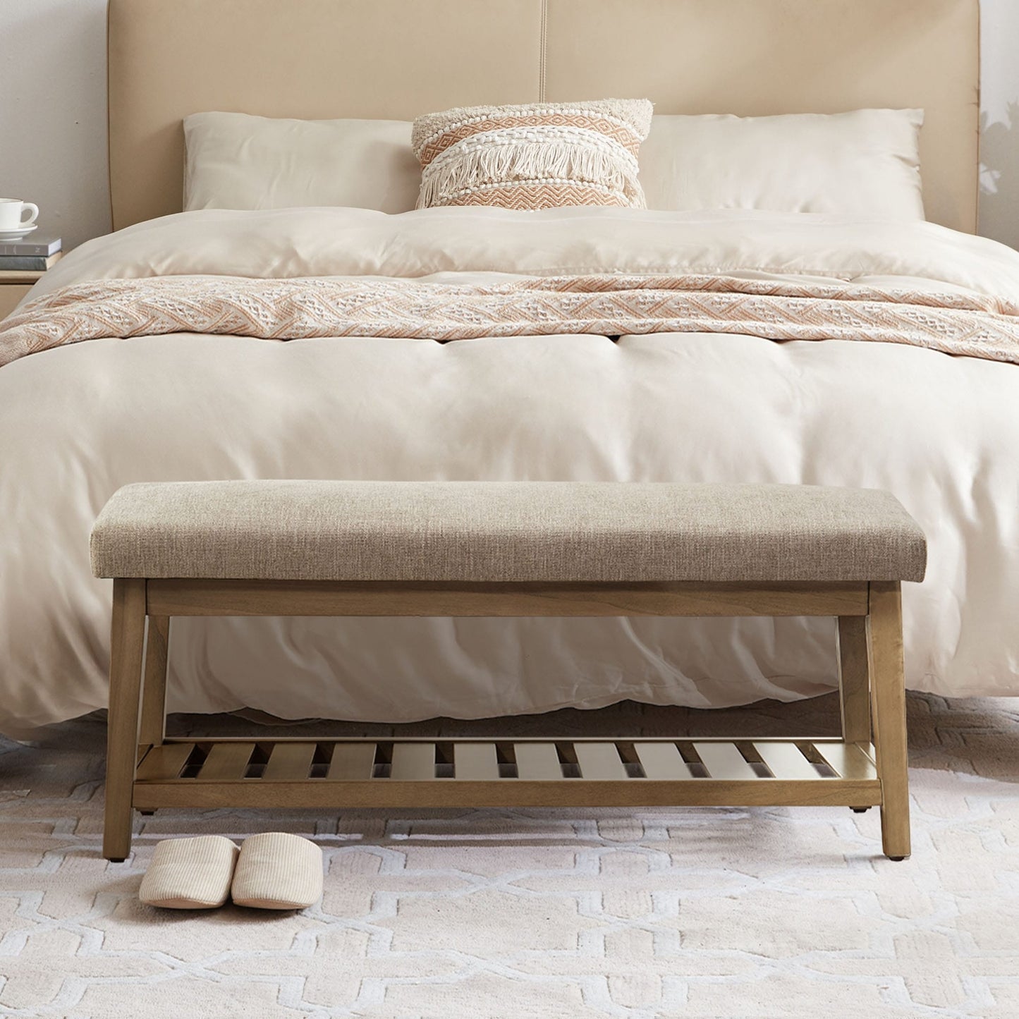 Banc à chaussures d'entrée, banc de rangement, banc rembourré