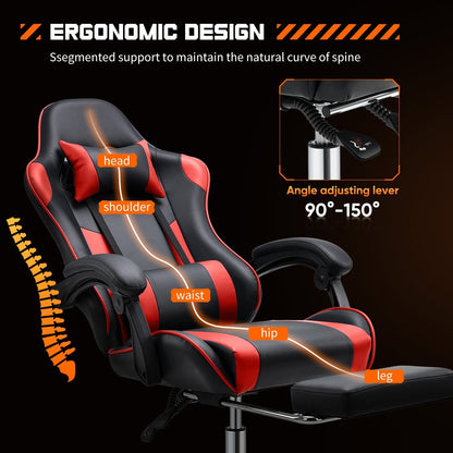 Ergonomic PU Leather 360° Swivel Gaming Recliner with Footrest, Headrest, Lumbar Support, Adjustable Height