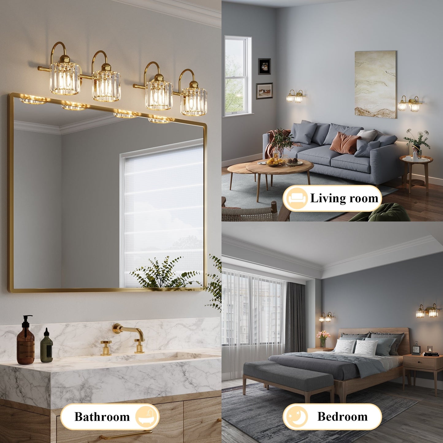 ExBrite Modern Rose Gold 1/2/3/4/5-light Bathroom Dimmable Crystal Vanity Lights Wall Sconces