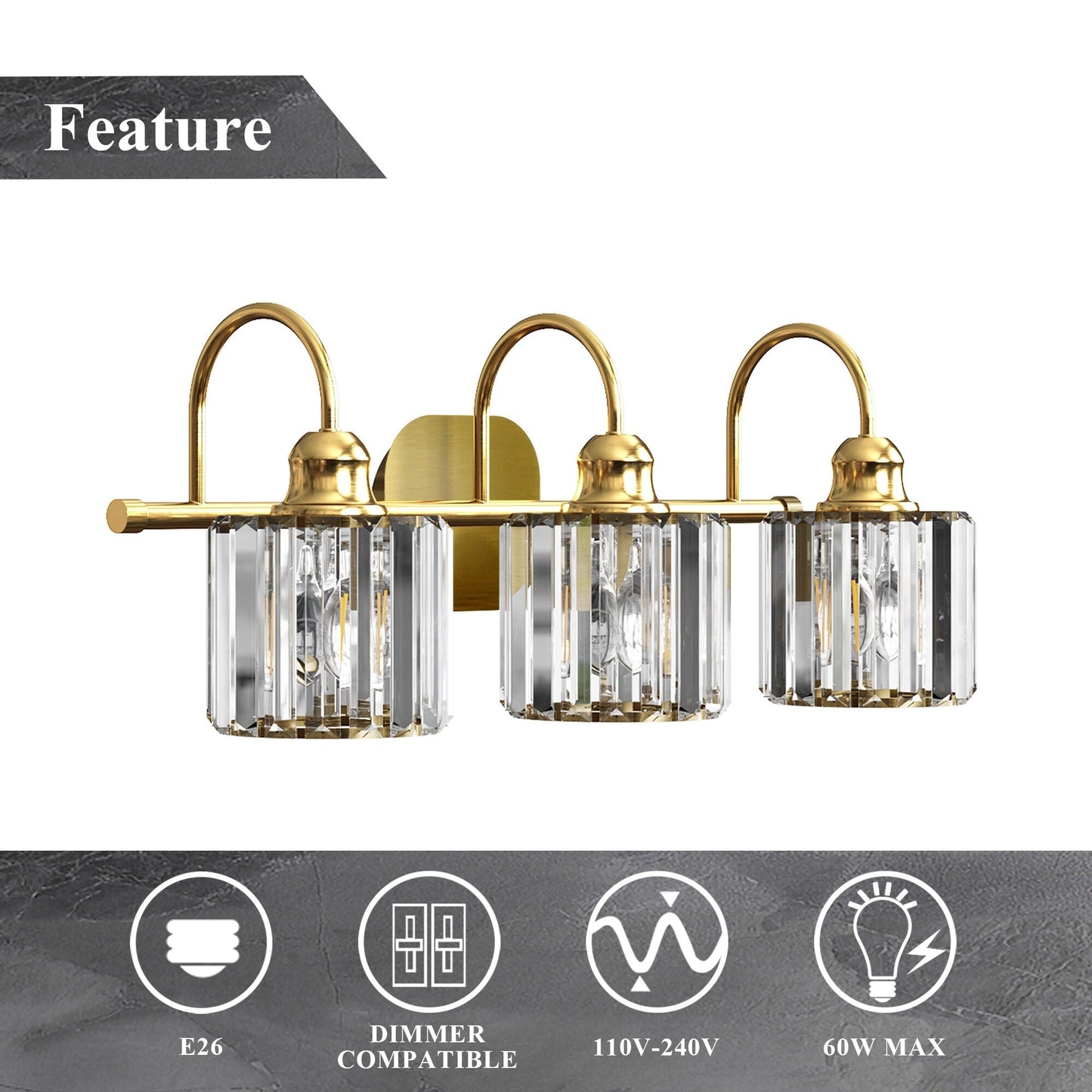 ExBrite Modern Rose Gold 1/2/3/4/5-light Bathroom Dimmable Crystal Vanity Lights Wall Sconces