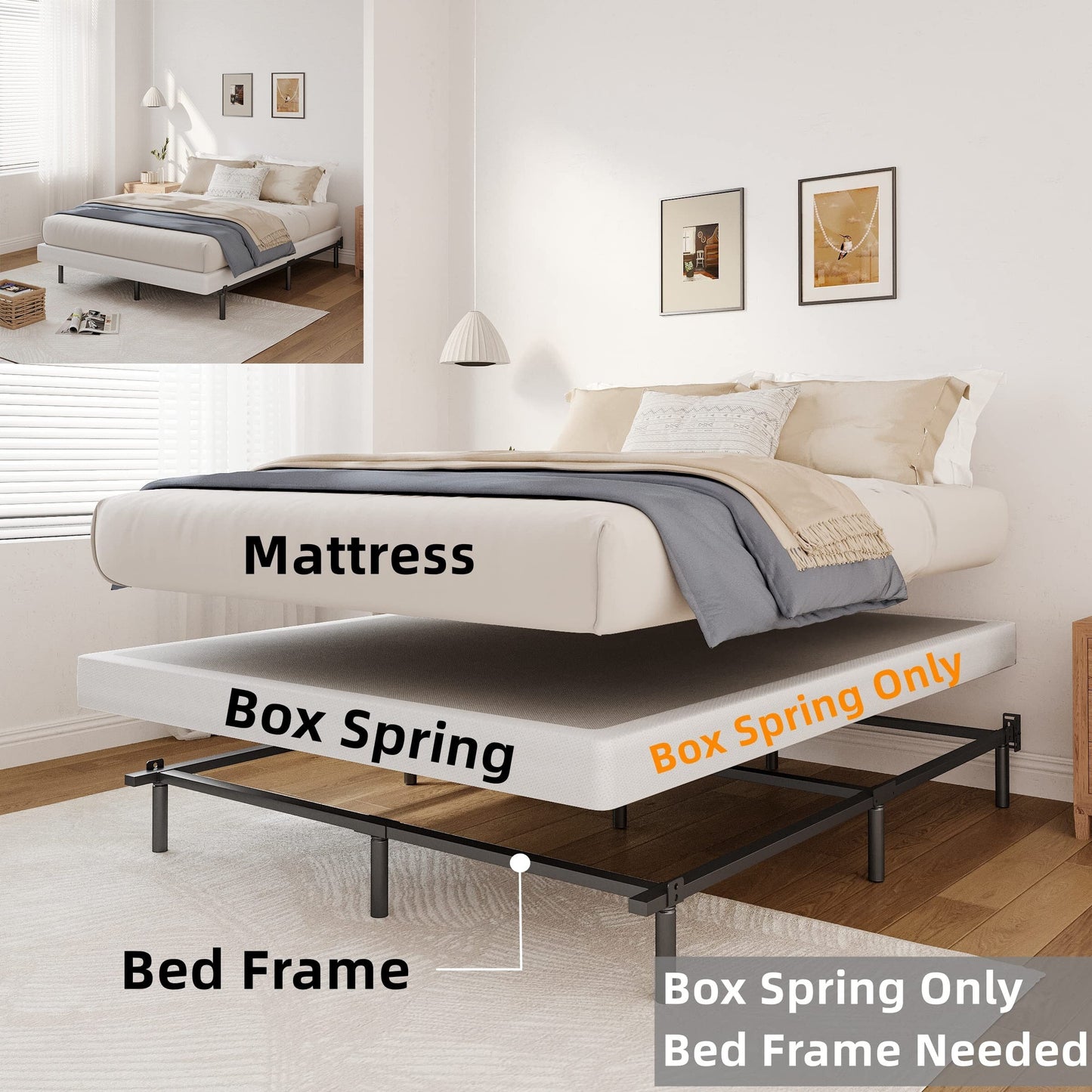 Ressort métallique à faible encombrement de 5 pouces, structure robuste avec revêtement gris.