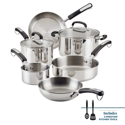 Ensemble de casseroles et poêles en acier inoxydable Brilliance de Farberware, 10 pièces