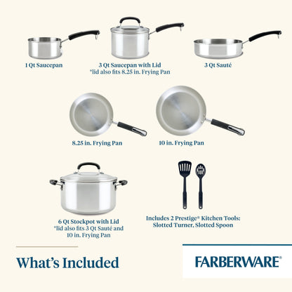 Ensemble de casseroles et poêles en acier inoxydable Brilliance de Farberware, 10 pièces