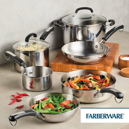 Ensemble de casseroles et poêles en acier inoxydable Brilliance de Farberware, 10 pièces