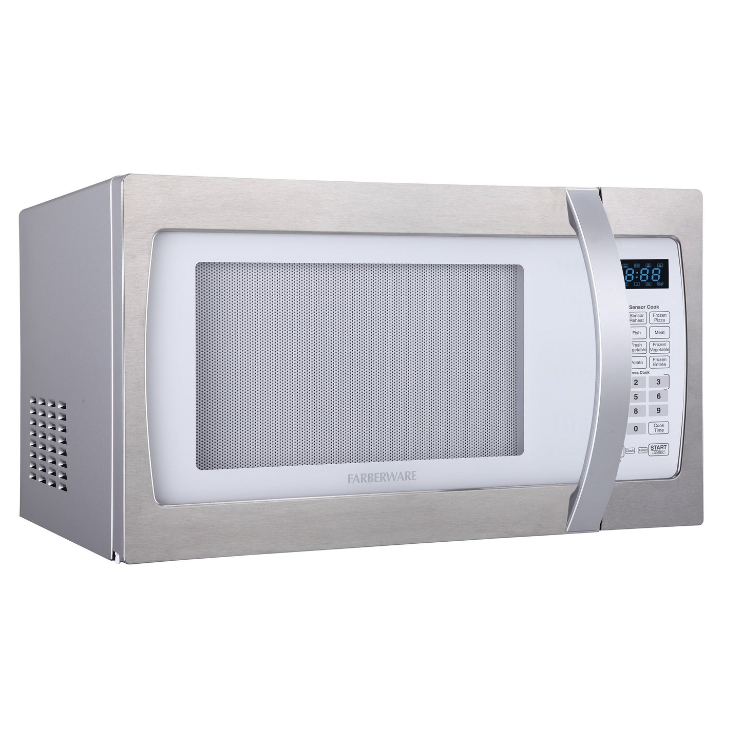 Four à micro-ondes Farberware Professional de 1,3 pi³ et de 1100 watts avec fonction de cuisson intelligente à détecteur, blanc et platine