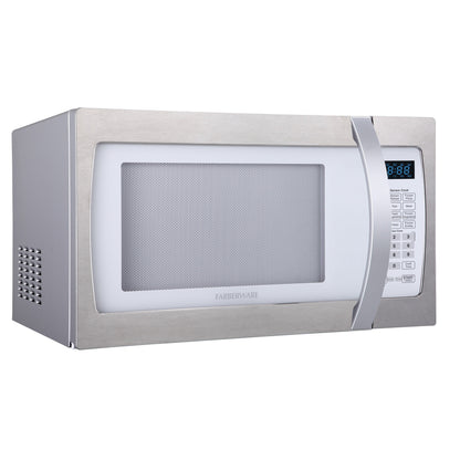 Four à micro-ondes Farberware Professional de 1,3 pi³ et de 1100 watts avec fonction de cuisson intelligente à détecteur, blanc et platine