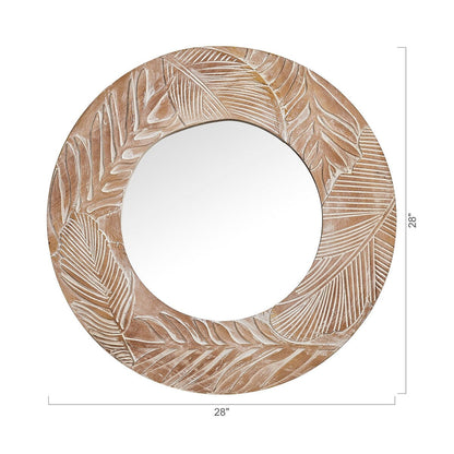 Miroir mural rond en bois sculpté style farmhouse - 71 x 71 cm