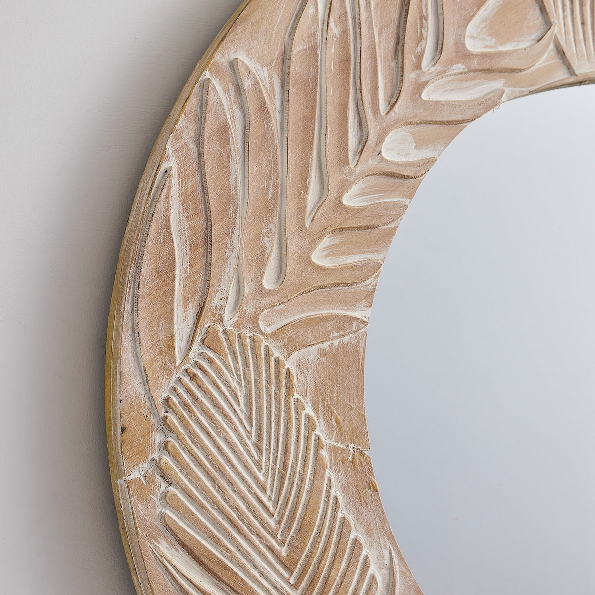 Miroir mural rond en bois sculpté style farmhouse - 71 x 71 cm