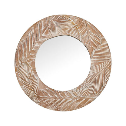Miroir mural rond en bois sculpté style farmhouse - 71 x 71 cm