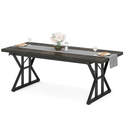 Table de salle à manger de style farmhouse pour 6 personnes, table de cuisine rectangulaire en bois de 70,8 pouces
