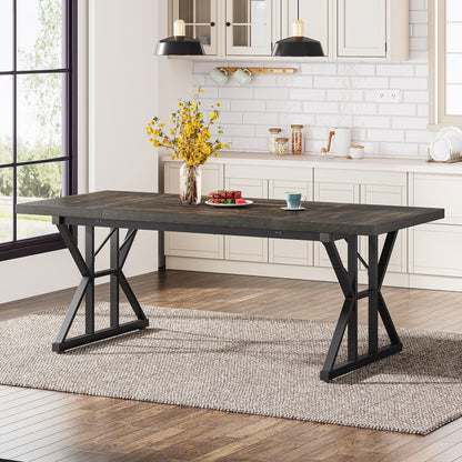 Table de salle à manger de style farmhouse pour 6 personnes, table de cuisine rectangulaire en bois de 70,8 pouces