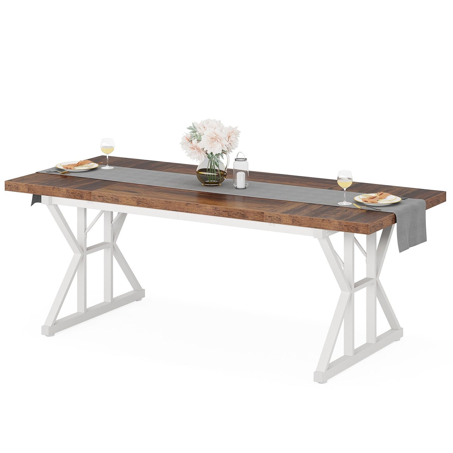 Table de salle à manger de style farmhouse pour 6 personnes, table de cuisine rectangulaire en bois de 70,8 pouces