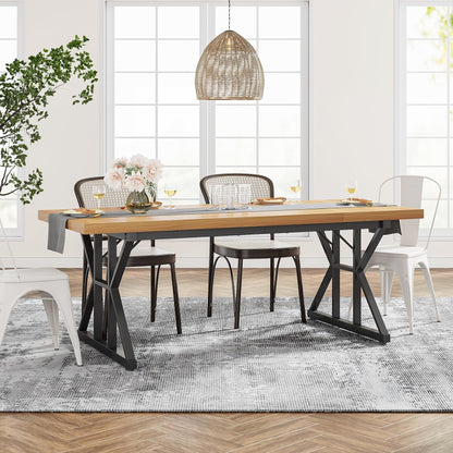 Table de salle à manger de style farmhouse pour 6 personnes, table de cuisine rectangulaire en bois de 70,8 pouces