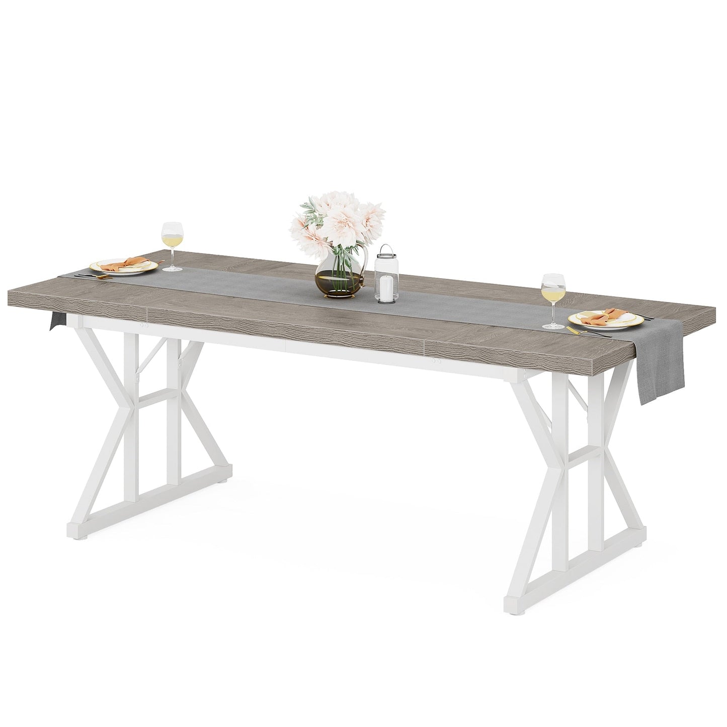 Table de salle à manger de style farmhouse pour 6 personnes, table de cuisine rectangulaire en bois de 70,8 pouces