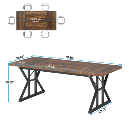 Table de salle à manger de style farmhouse pour 6 personnes, table de cuisine rectangulaire en bois de 70,8 pouces