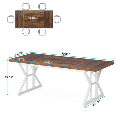 Table de salle à manger de style farmhouse pour 6 personnes, table de cuisine rectangulaire en bois de 70,8 pouces