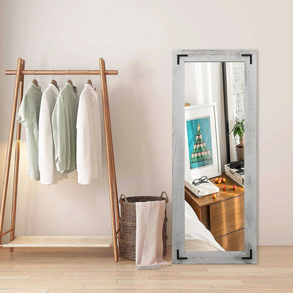 Grand miroir mural en bois à cadre rustique style farmhouse - 65x24