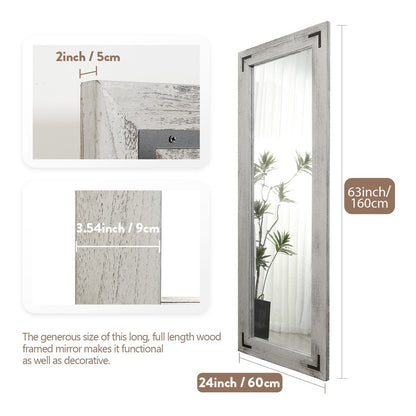 Grand miroir mural en bois à cadre rustique style farmhouse - 65x24