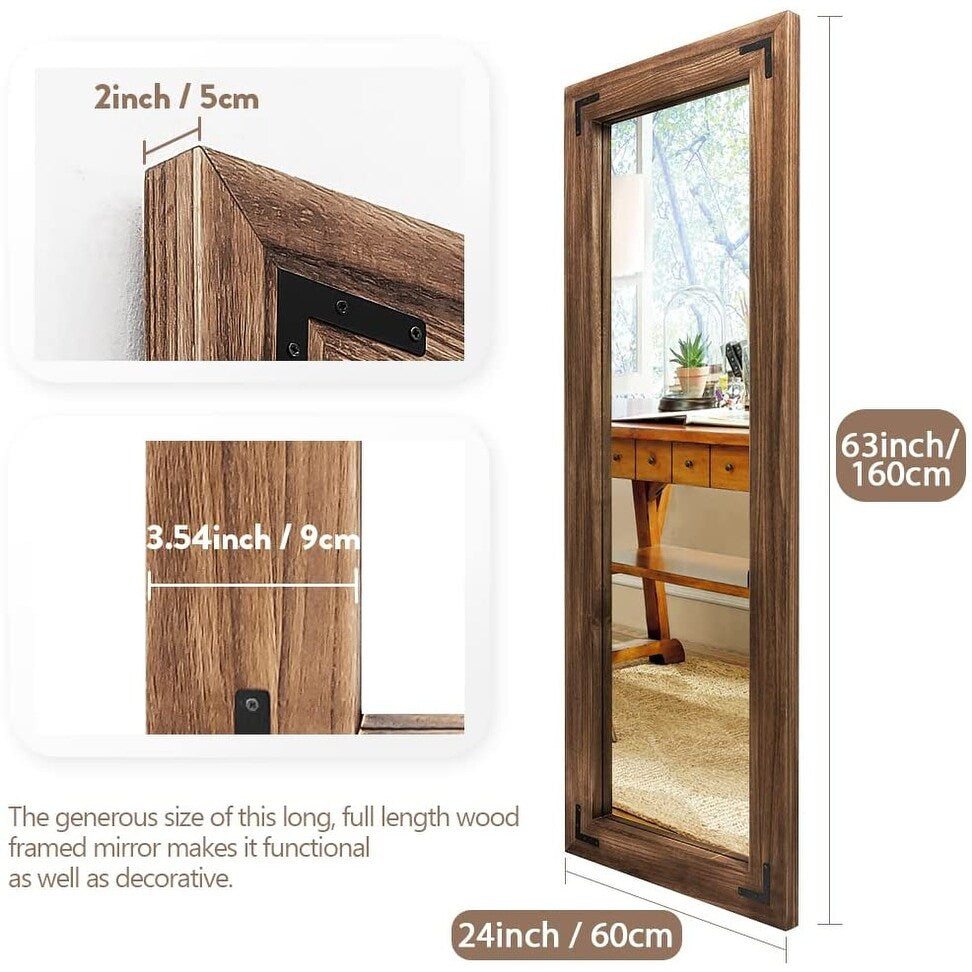 Grand miroir mural en bois à cadre rustique style farmhouse - 65x24
