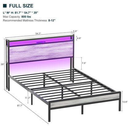 Cadre de lit à plateforme en bois de style farmhouse avec station de recharge et lumières LED