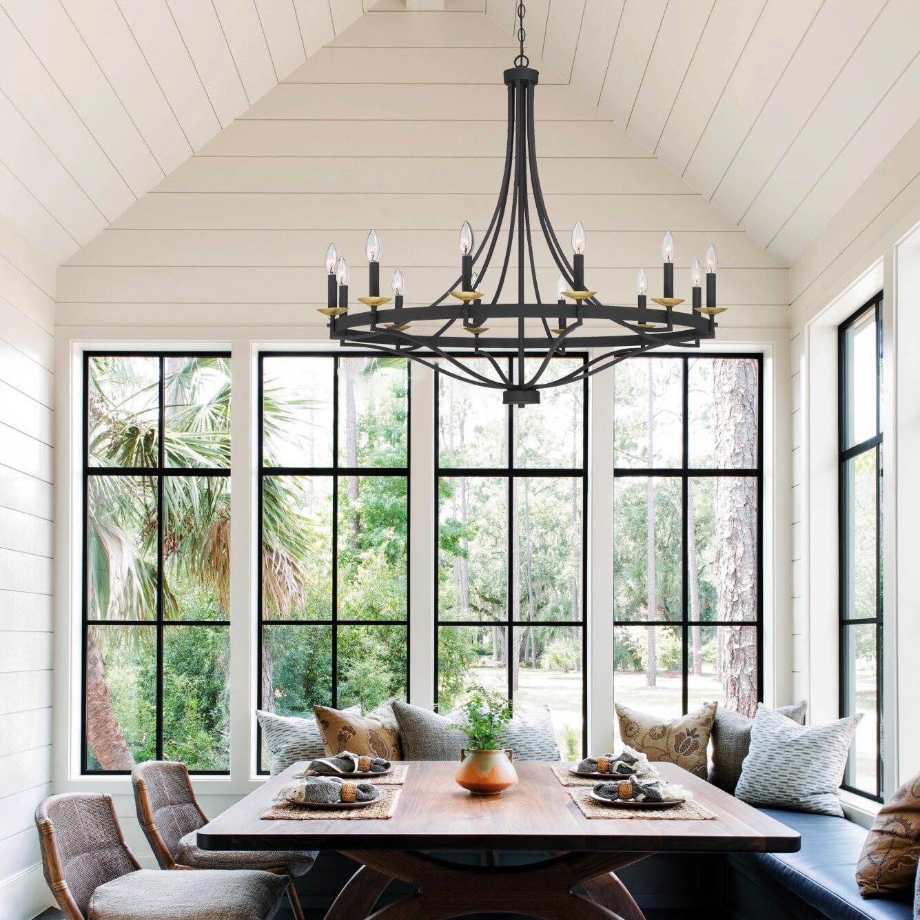 Luminaire à suspension Fidenza à 12 lumières, style ferme moderne, en forme de roue de charrette, avec certification UL - D40'' * H135''