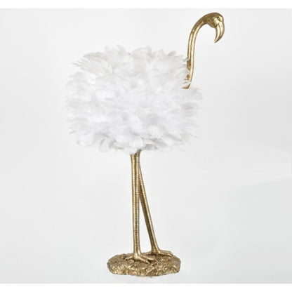 Lampe de table Flamant rose - Blanc et Or - 30,5 H - 30H x 19L x 14P